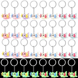 Liliful 24 Pcs Luminous Axolotl Keychain Glow in the Dark Resin Cartoon Mini Kawaii Keychain 3D Axolotl Pendant Accessories for Birthday Party Favors