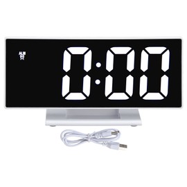 Digital Alarm Clock LED Mirror Screen USB Charging Automatic Dimming Electronic Clock for Bedroom OfficeWhite