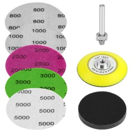 QWORK 3 Inch Assorted Grit Silicon Carbide Sanding Discs Set, 800 to 5000 Grit, Include Backing Pad and Foam Buffer for Wood, Metal, Automotive, 100 Pcs