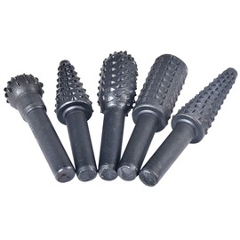 KATUR Rotary Burr Rasp Set, 5pcs 1/4'' 6mm Shank Wood Carving Drill Bits, Rasp Chisel Shaped Rotating Embossed Grinding Head