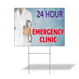 Fastasticdeals Weatherproof Yard Sign 24 Hour Emergency Clinic Lawn Garden Urgent Care 24x18 Inches 1 Side Print