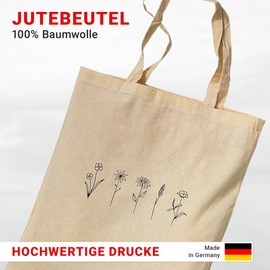 tradercat Jute Bag Printed Vintage 100% Cotton, Fabric Bag Printed, Flowers One Line Art, Jute Bag Aesthetic as a Fashionable Accessory with Saying (Flower Art 3), Natural Beige