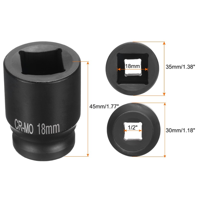 sourcing map 4 Point Square Socket 1/2" Drive 18mm Metric