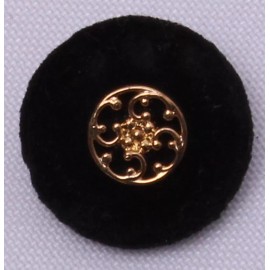 Field's Fabrics 12 Buttons -  7/8" Black Velour Shank Buttons w/ Gold Metal-Look Center M211.27