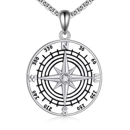 URONE Compass Necklace 925 Sterling Silver Compass Pendant Necklace for Women Inspirational Jewellery Graduation Gifts for Her Men