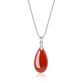 COAI 925 Sterling Silver Necklace Crystal Necklace for Women, Teardrop Red Agate Necklace