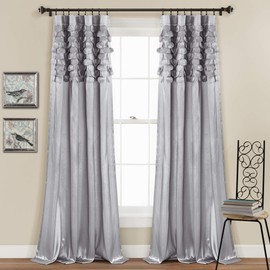 Lush Decor Circle Dream Window Curtains Panel Set for Living, Dining Room, Bedroom (Pair), 54"W x 95"L, Light Gray