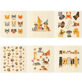 Patelai 6 Pieces Mixed Dog Swedish Cleaning Dishcloths Cloths Absorbent and Fast Drying Kitchen Dish Towels Dogs Cleaning Wipes for Kitchen Bathroom Office Wedding Housewarming, 6 Designs