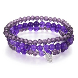 FULU AUTUMN Boho Beaded Bracelet Multi-Layer Crystal Stone Beaded Bracelets for Women Stretch Bracelets Fashion Jewellery Birthday Gifts for Her(39-Amethyst)