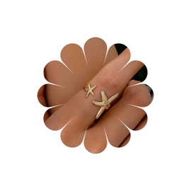 Inateannal Boho Starfish Rings Gold Starfish Open Rings Vintage Adjustable Star Rings Statement Double Starfish Finger Rings Summer Beach Ocean Ankle Ring, Zinc, No Gemstone