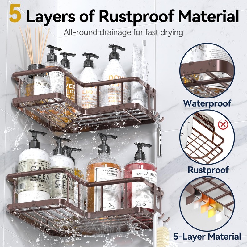 YASONIC Shower Caddy Corner, 3-Pack Adhesive Rustproof Stainless Steel Shower