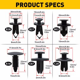 190Pcs Bumper Clips Retainer Auto Car Rivets Fastener Fender Push Pin Trim