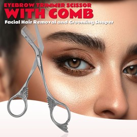 DINNAT Eyebrow Trimmer Scissor With Comb, Eyebrow Trimmers, Professional Precision Eyebrow Trimmer, Stainless Steel Eyebrow Trimmer Scissors with Combs, A Must-have Makeup Tool (Dark Grey)