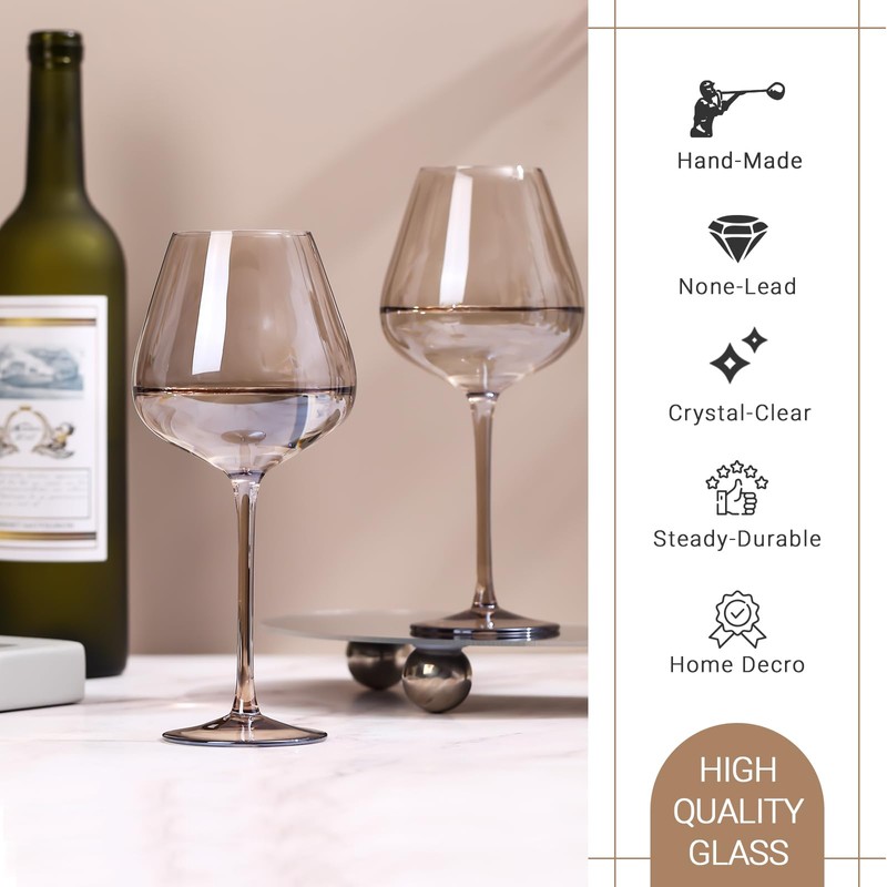 Physkoa Mocha Mousse Color Wine Glasses Set 6-18oz Long Stem