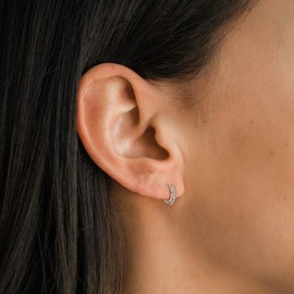Clearine Silver Hoops Earrings for Women 925 Sterling Silver Cubic Zirconia Tiny Huggie Hinged Earrings