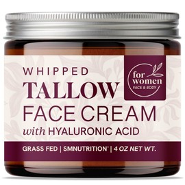 Beef Tallow Face Moisturizer for Women | With Hyaluronic Acid | Hydrating Whipped Beef Tallow for Skin Care for Women | With Jojoba & Sweet Almond Oil | Paraben & Cruelty-Free, Non-GMO | 4 oz
