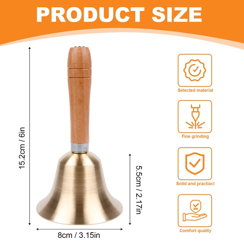 Super Loud Hand Bell, Metal Bells with Wooden Handle, Solid