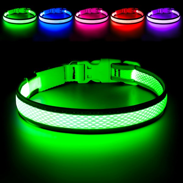 Flashseen LED Dog Collar, Light Up Dog Collar USB Rechargeable,