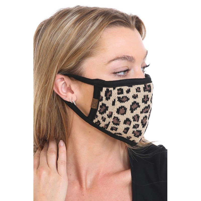 C.C Reusable Washable Knit Pattern Face Mask, Knit Leopard Latte,