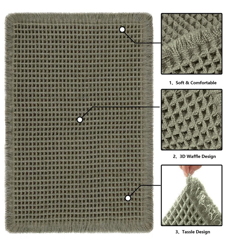 AIBIIN Waffle Pattern Bath Mat Super Absorbent Non Slip Machine