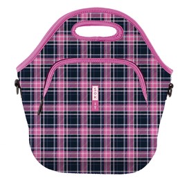 Sok It LunchTote Zippered Bag Insulated Neoprene Caddy (Berry Plaid, X-Large 6.5 Quart Lunch Tote)