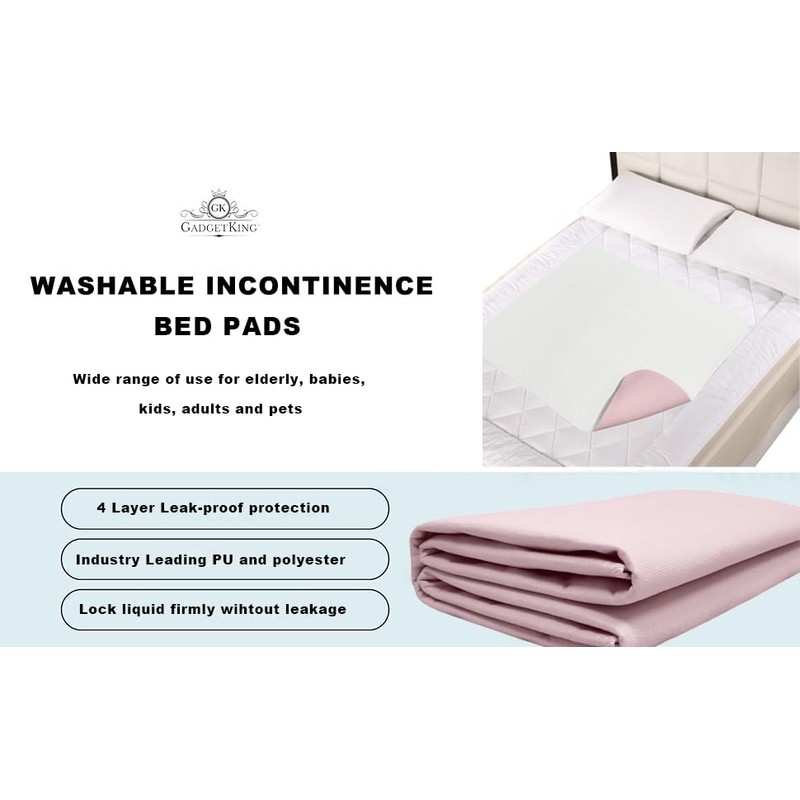 Gadgetking Pink Washable Absorbent Incontinence Bed Pads Mats Sheet Mattress