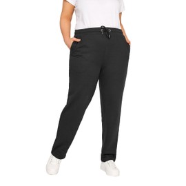 Yours Curve Elasticated Straight Leg Stretch Sweatpant Casual Comfort Joggers with Pockets & Adjustable Drawstring Waist - Women's - Plus Size Black 30-32