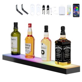 Dethan 1 Tier 24 Inch LED Lighted Liquor Bottle Display Shelf - Wine Racks with Multi-Color App & Wireless Remote Control, Adjustable Brightness & Sound Modes, Acrylic Bar Shelves for Home Bar Display