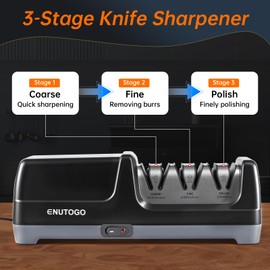 Enutogo Knife Sharpener, Professional 3-Stage Electric Knife Sharpener for Kitchen Knives, 100% Diamond Abrasive for 20° Precision Angle Guide, Quickly Sharpening and Polish Blades