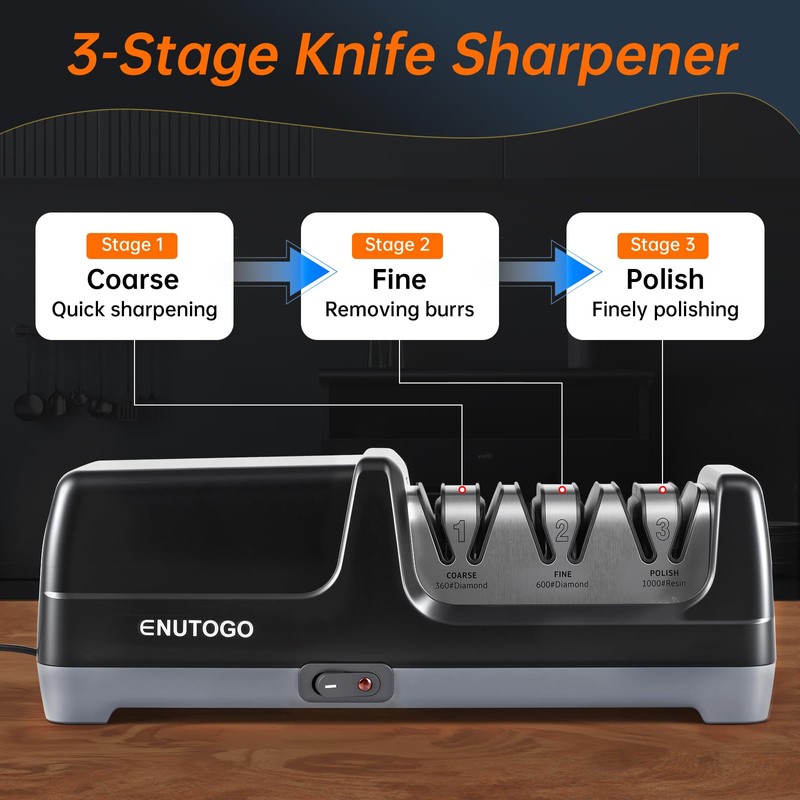 Enutogo Knife Sharpener, Professional 3-Stage Electric Knife Sharpener for Kitchen