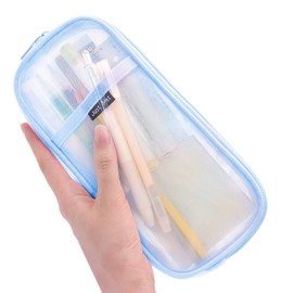 Sonuimy Sonuimy Clear Mesh Pencil Case Pouch, Clearly Visible Grid Pen Cases Organizer For Adult, Zipper Transparent Stationary Makeup Bag for Travel Office College-Blue