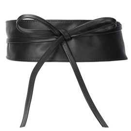 irisaa Leather Waist Belt Women's Wide Obi Belt for Lacing Waist Belt Real Leather Tie Belt Party Belt Waist Band from Italy, black