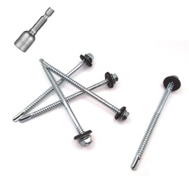 Pafnisoin Pack of 50 Self-Tapping Screws 4.8 x 85 mm Anthracite with Sealing Washer Steel Trapezoidal Sheet Metal Roofing Screws Tapping Screws with Hexagonal Socket