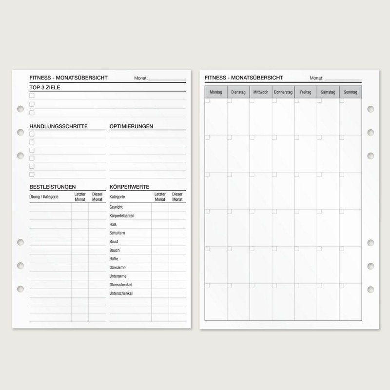 KOMPASS® Fitness Planning Inserts, DIN A5 Inserts for Ring Binder