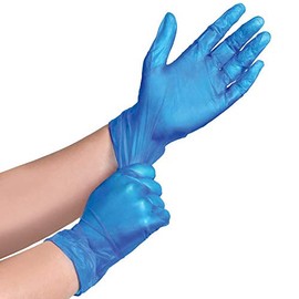 100 (1 Box) x BLUE Vinyl PRE - POWDERED Gloves Disposable Food Medical etc. (Large)