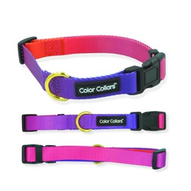 Premium Quick Release Buckle Dog Collar, Trendy Ombre Design, Elegant Brass Ring, Comfortable, Durable and Strong, Multiple Sizes and Colors, Matching Leashes Available (Large (17"-25"), Sunset)