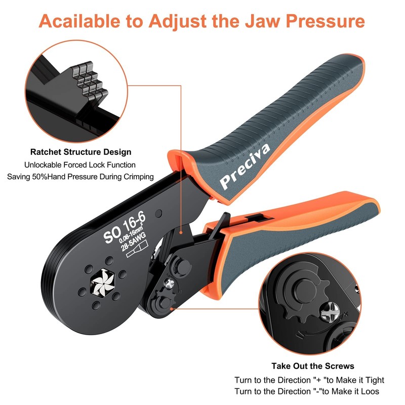 0.08-16mm² Ferrule Crimping Tool, Preciva AWG 28-5 Hexagonal Crimping Tools,