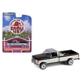 1990 Ford F-250 Pickup Truck Diecast Model DCD Series 10 1/64 Raven Black Silver Metallic with Tool Box "Down on Farm"