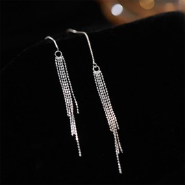 TseenYi Boho Bar Dangle Threader Earrings Long Tassel Chain Drop Earrings Silver Long Chain Earrings Drop Fringe Chain Earrings Thin Wire Threader Earrings Jewellery for Women and Girls