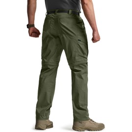CQR Men's Convertible Cargo Tactical Pants, Water Resistant Outdoor Hiking Pants, Zip Off Lightweight Stretch Work Pants, Runyon Cargo with Belt Green Kelp, 38W x 30L