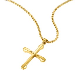 Police Men Saint II Stainless Steel Cross Adjustable Pendant Necklace