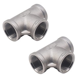 Horiznext npt 3/4 female thread stainless steel tee pipe fitting, three way 1 inch I.D. connector, metal cast t shaped adapter for water air furniture tank tube industrial (2pcs)