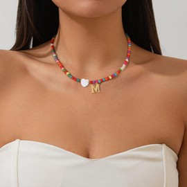 ELGOGY ELGOGY Colorful Beaded Love Necklaces Heart Shape Choker Necklaces for Women Gifts for Girlfriend Mom Birthday Party Graduation Gifts for Friends K