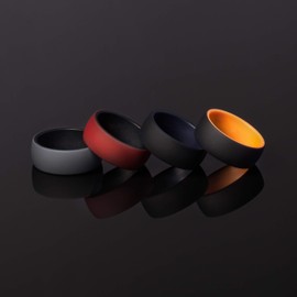 ThunderFit Anillos de boda de silicona para hombres – 10 anillos / 7 anillos / 4 anillos/ 1 anillo – 2 capas redondas de goma – 8.7 mm de ancho – 2 mm de grosor, Negro-Naranja, Negro-Azul Marino, Gris-Negro, Rojo-Negro, 12.5 - 13 (22.2mm)