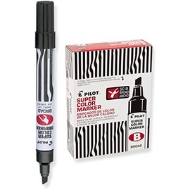 Pilot 44100 Sc-B, Marcador, Tinta Permanente Negra, Cincel, Rellenable, Caja con Doce Piezas (44100),