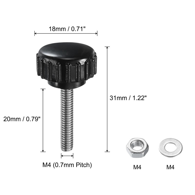sourcing map 4 Sets Knurled Knobs Thumb Screws with Nuts