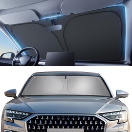 AUTOWOEL Car Sun Shade for Windshield - Triple-Layer Activated Carbon Sunshade with UV Protection, 15°C Cooling & Odor Eliminator, Anti-Wrinkle Foldable Design Fits 95% Cars (Black-Gradient) (Medium)