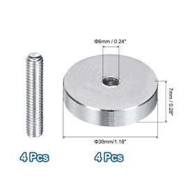 uxcell 4Pcs Round Shape Aluminum Disc, M6 Thread 30mm Diameter Aluminum Circle Disc Glass Top Adapter for Glass Table Furniture Coffee Tables, Silver