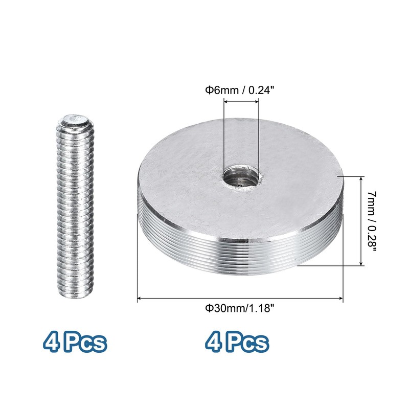 uxcell 4Pcs Round Shape Aluminum Disc, M6 Thread 30mm Diameter