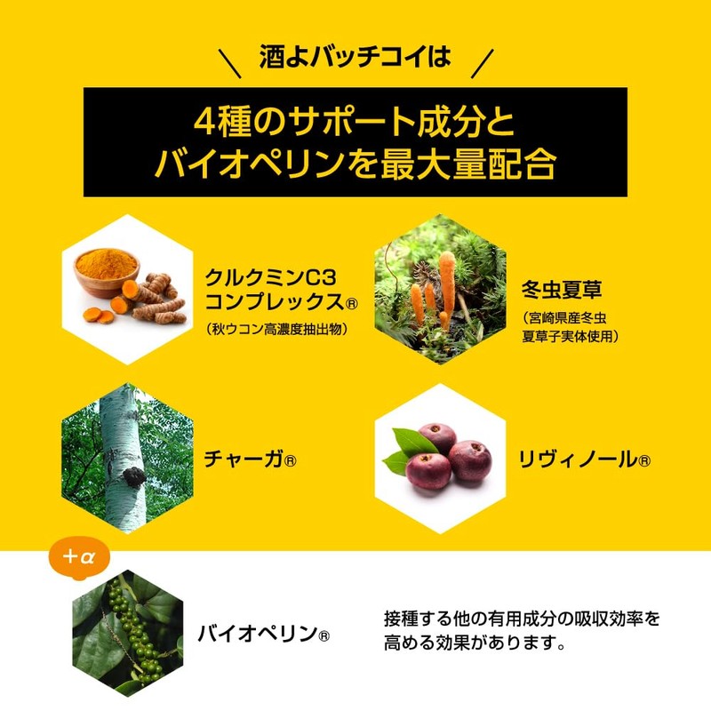 飲酒後も翌朝もスッキリ実感 酒よバッチコイ サプリメント 6錠×5包